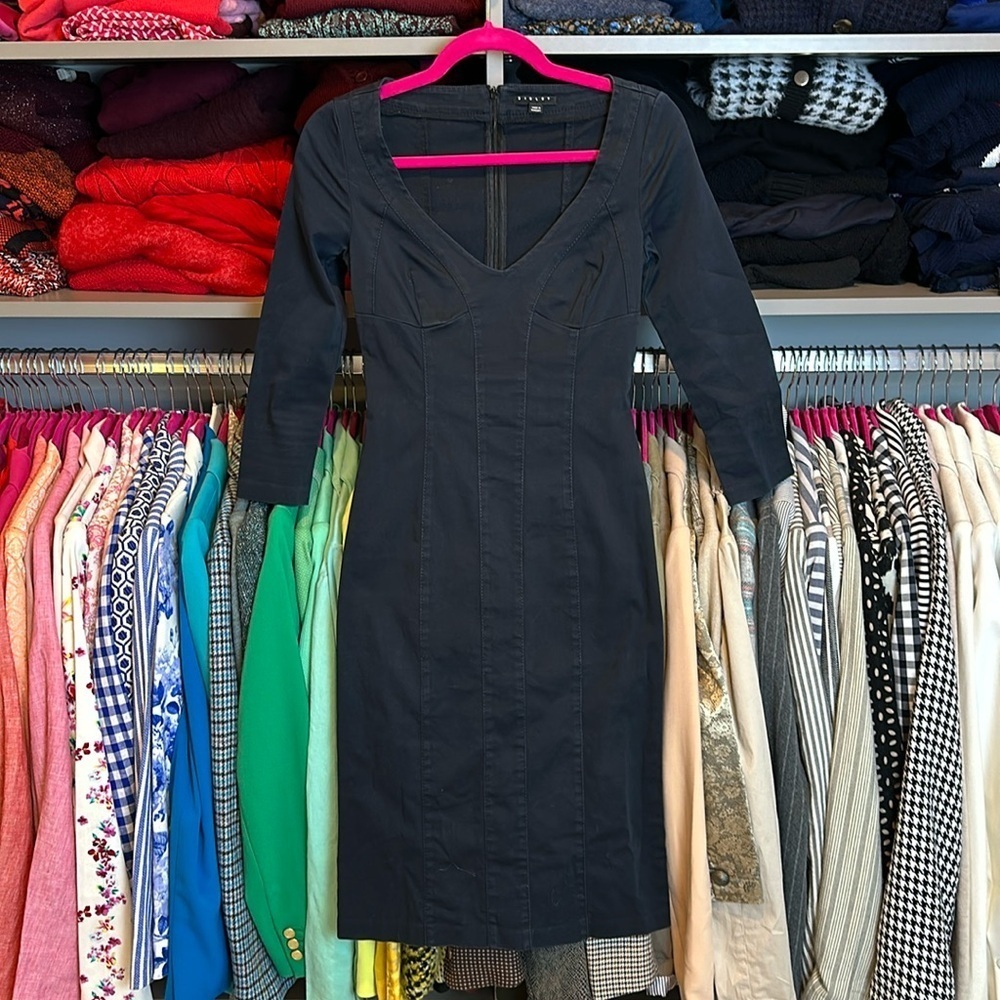 Sisley navy 3/4 sleeve v neck dress size XS